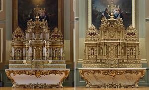 Le maître-autel avant et après restauration.