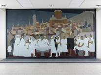 Photo montrant la murale complète La médecine à Québec, de Jean-Paul Lemieux (1904-1990), après restauration