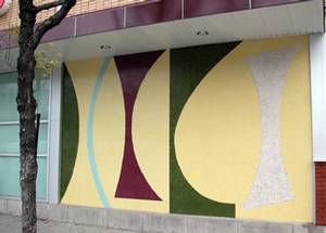 Mosaïque de céramique de Joseph Iliu, située devant le Métro Richelieu de la rue Sainte-Catherine, à Montréal.